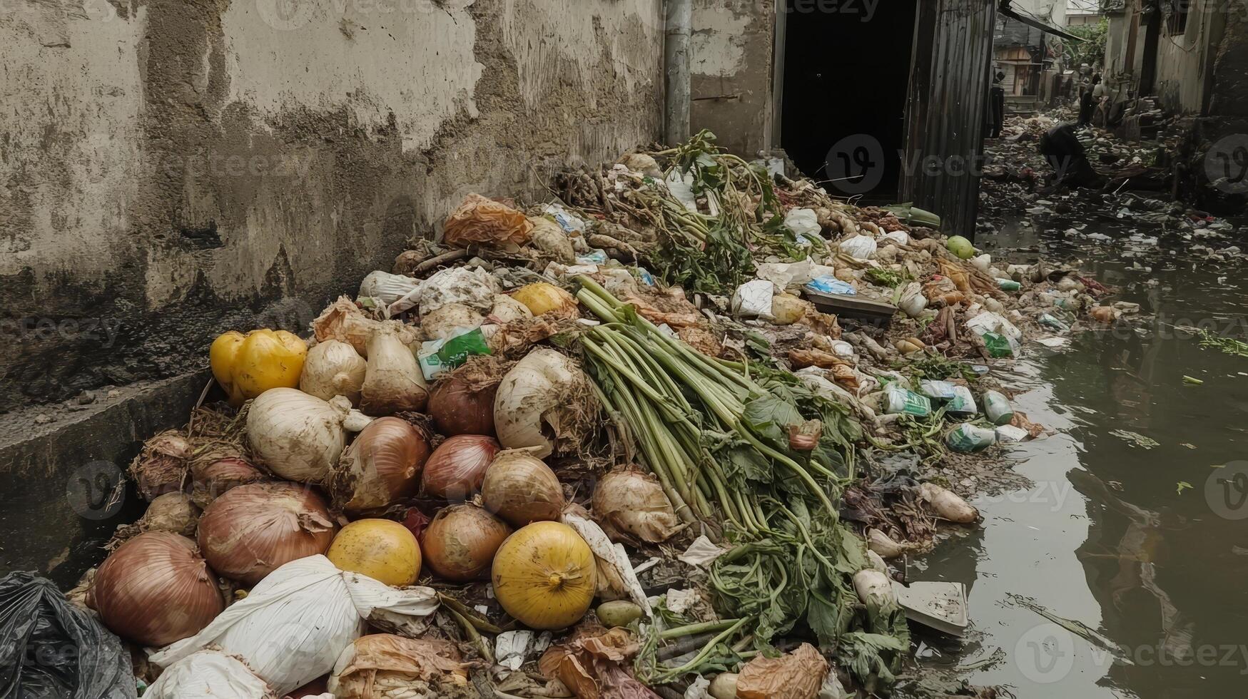 Urban Waste Overflowing into River A Social Issue photo