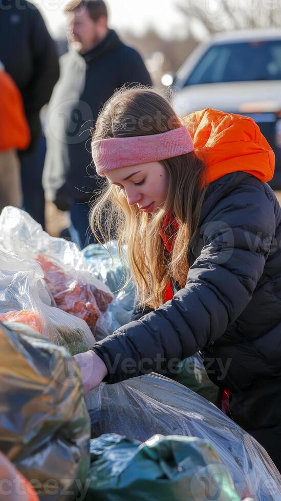Young Volunteer Sorting Donations - Community Support photo