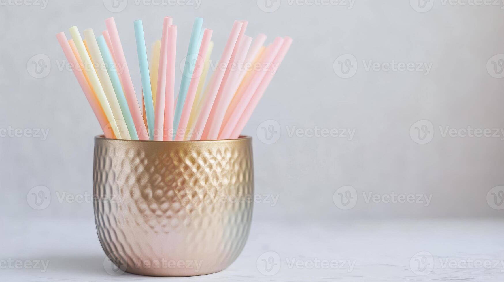 Colorful Pastel Straws in a Gold Container - Perfect for Drinks photo