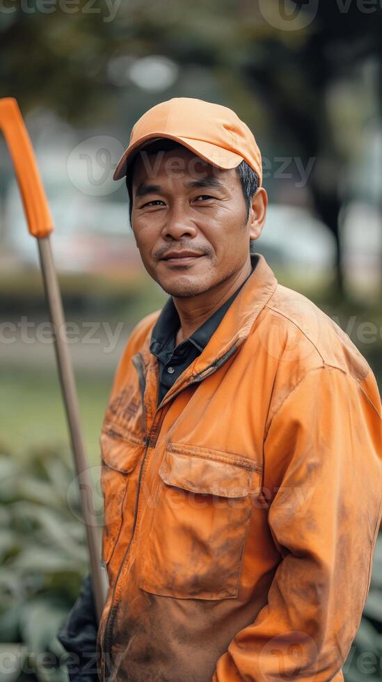 Dedicated Urban Worker in Orange Uniform photo