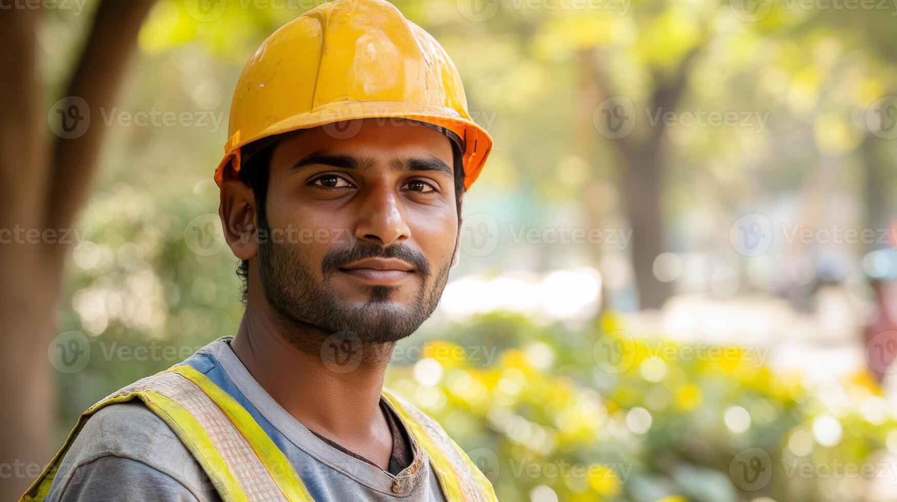 Dedicated Construction Worker in a Vibrant Outdoor Setting photo
