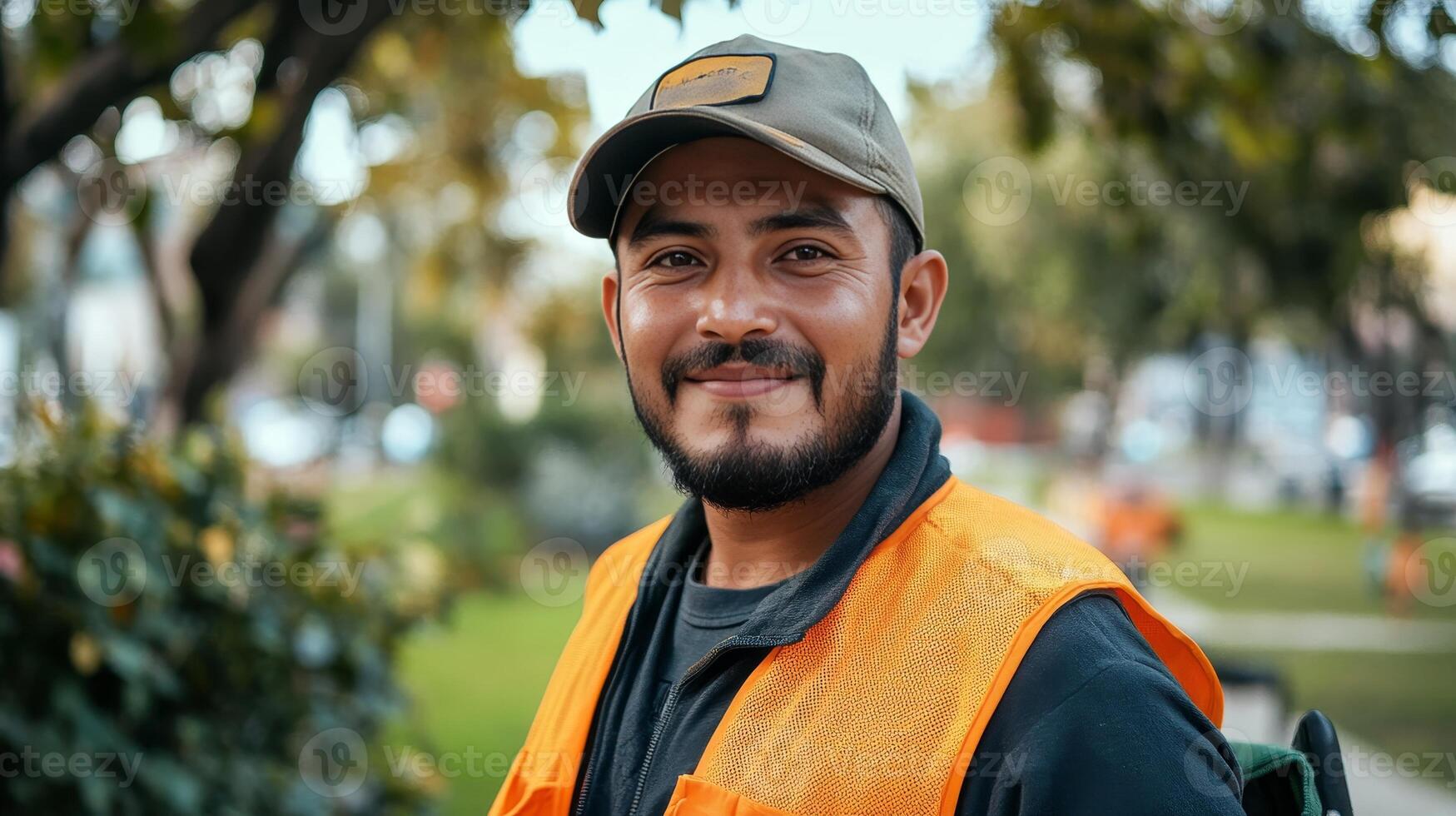 Smiling Worker in Urban Setting A Portrait of a Dedicated Individual photo