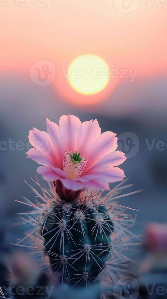 Pink Cactus Flower at Sunset A Stunning Desert Bloom photo