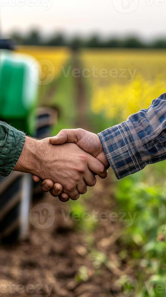Farmers' Agreement in a Blooming Field photo