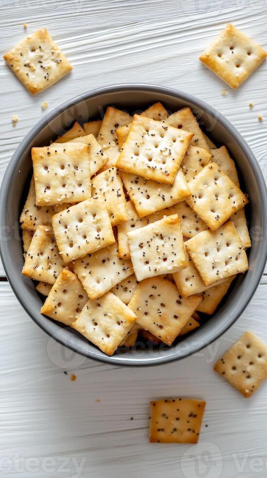 Crispy Square Crackers in a Bowl photo