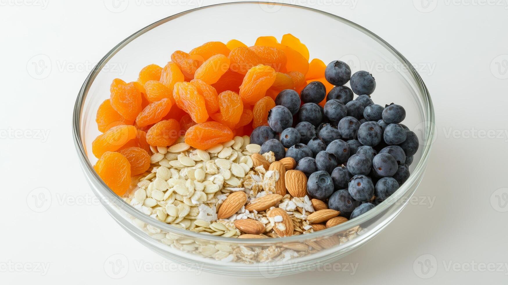 Nutritious Breakfast Bowl with Dried Apricots, Blueberries, Almonds, and Oats photo