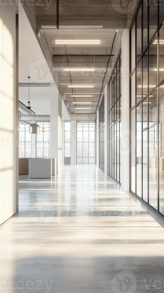 Modern Empty Office Corridor with Large Windows photo