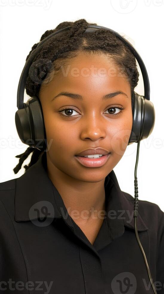 Focused Young Woman Wearing Headphones photo