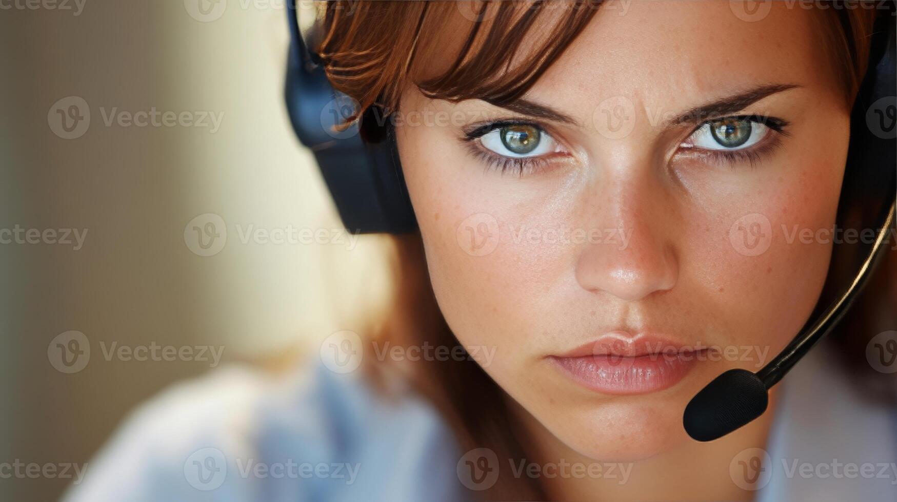 Close-up Portrait of a Focused Customer Service Representative photo