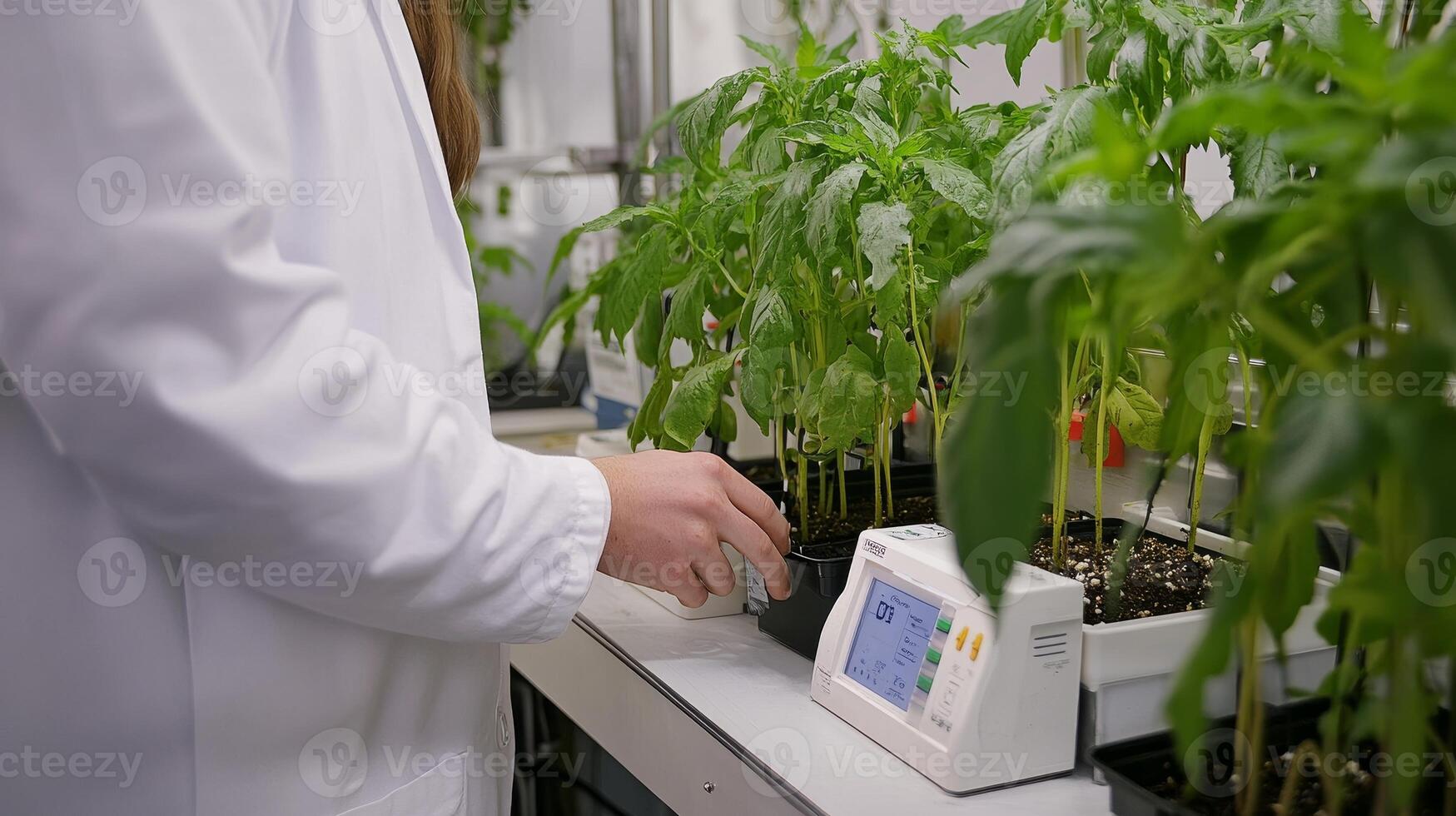 Hydroponic Tomato Plants in a Modern Lab Setting photo