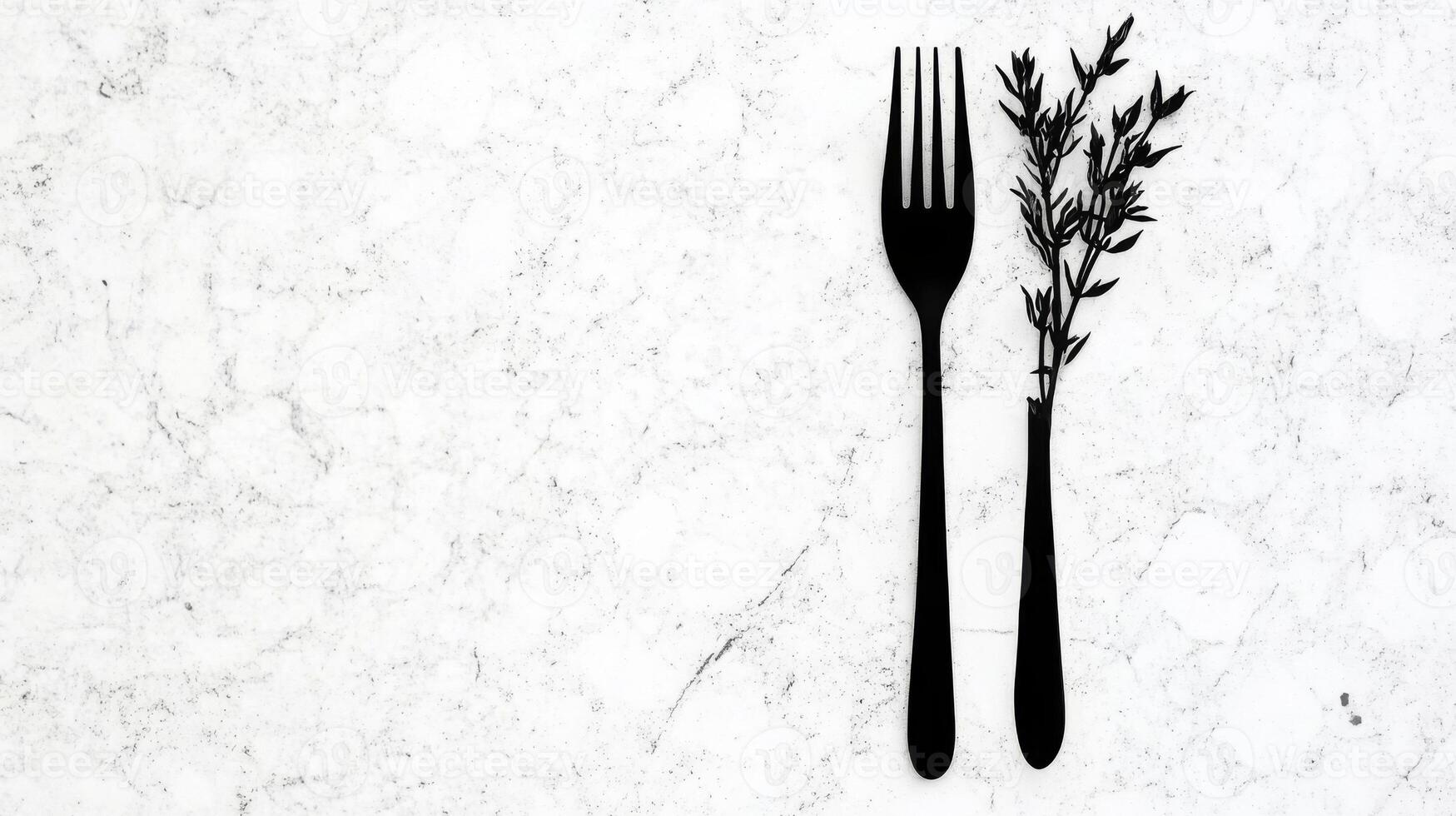 Black Table Fork and Plant photo