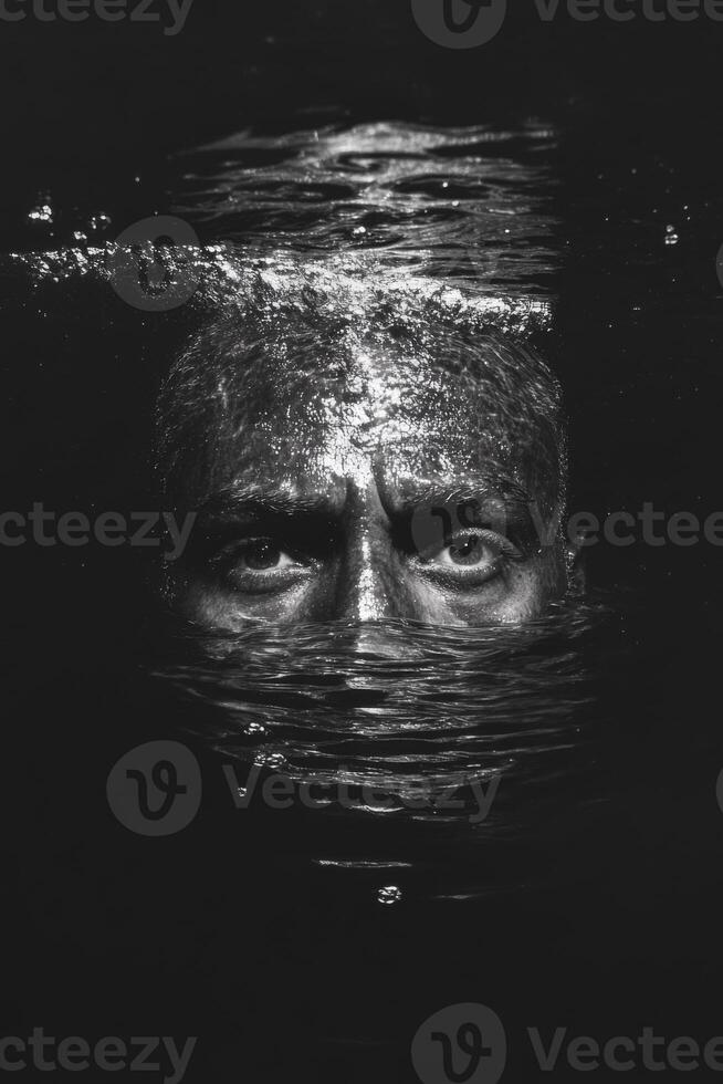 Submerged Man Intense Eyes photo