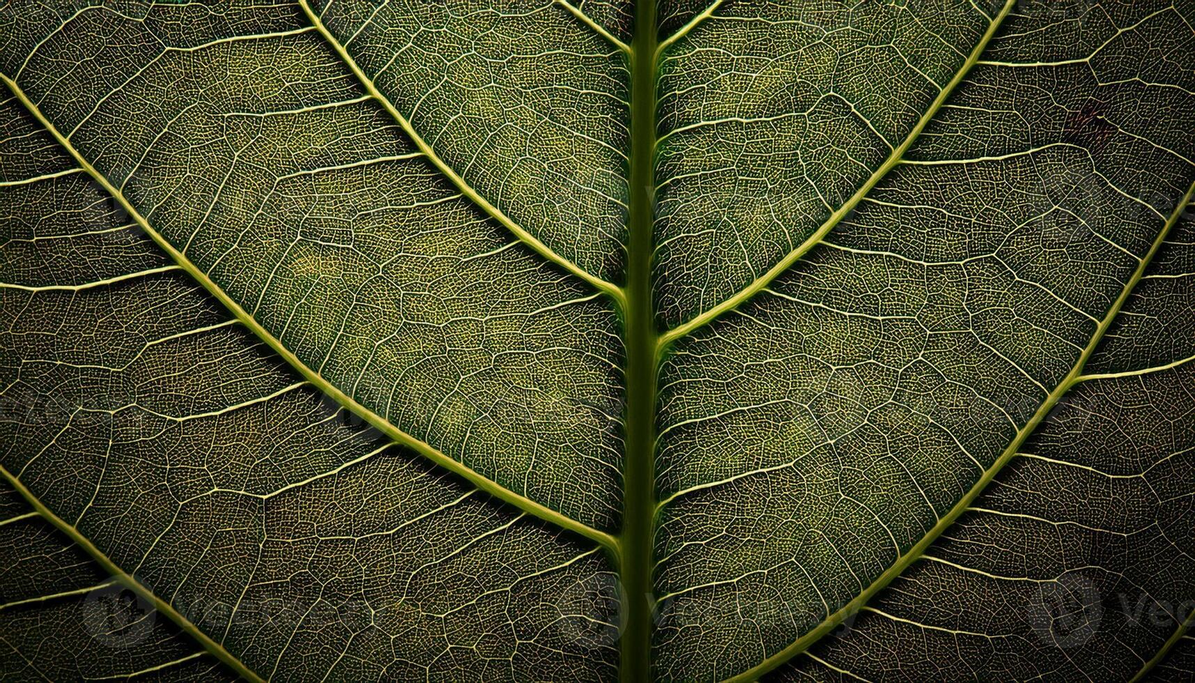 Detailed View of a Green Leaf Showcasing Its Intricate Texture and Veins Under Natural Light in a Botanical Setting photo