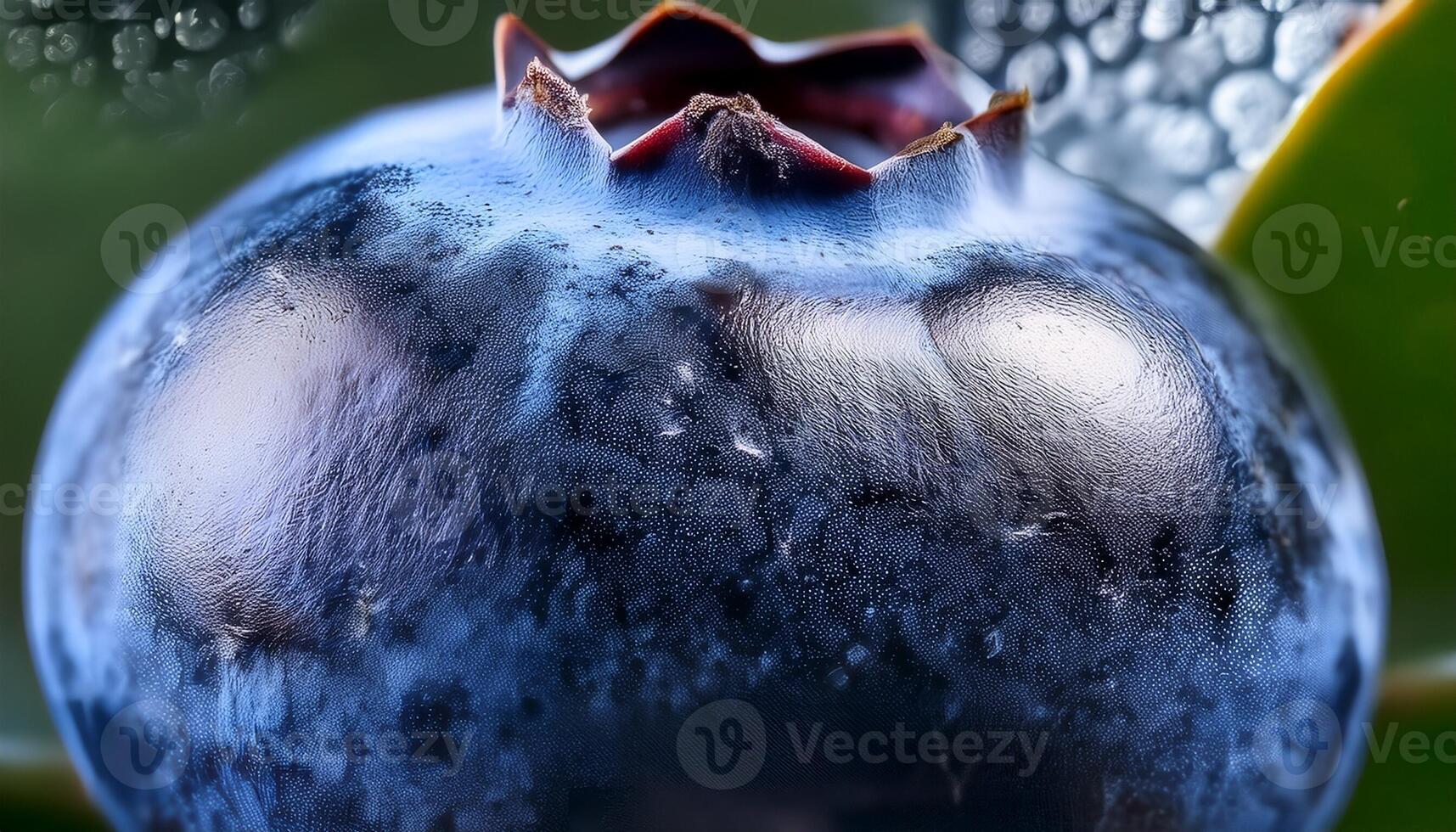 Close View of a Ripe Blueberry Resting on Green Leaves With Droplets of Water in a Natural Setting During Daylight photo