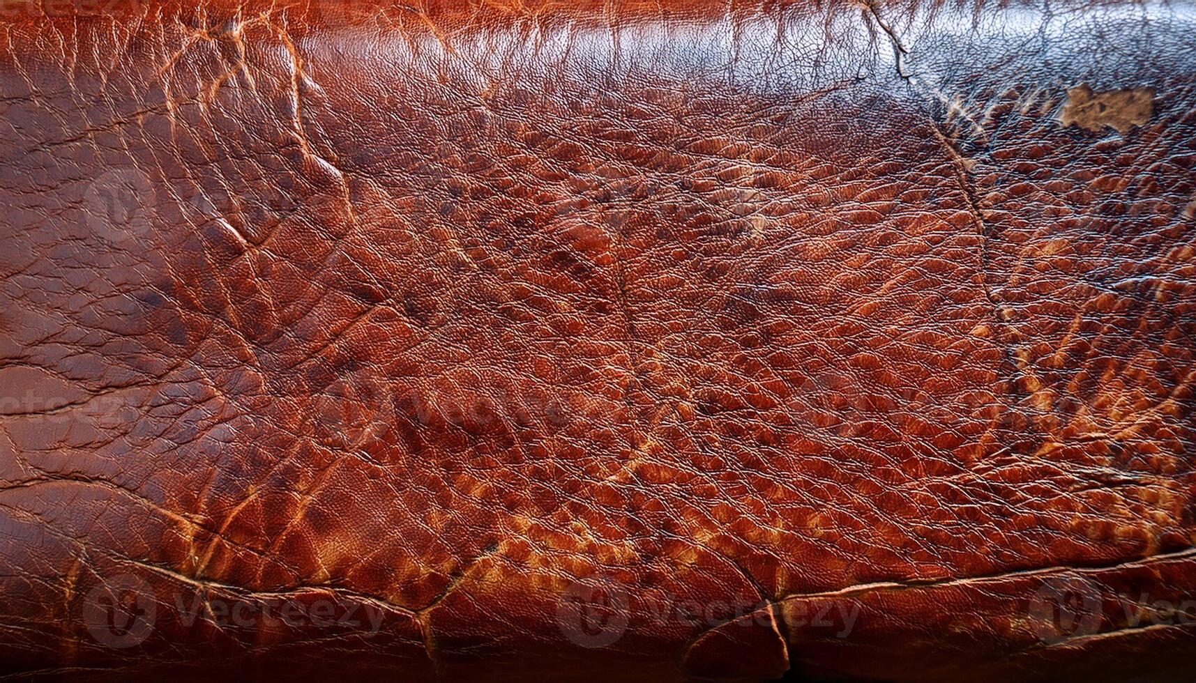 Textured Brown Leather Showcasing Intricate Details and Natural Aging Marks Under Soft Lighting photo