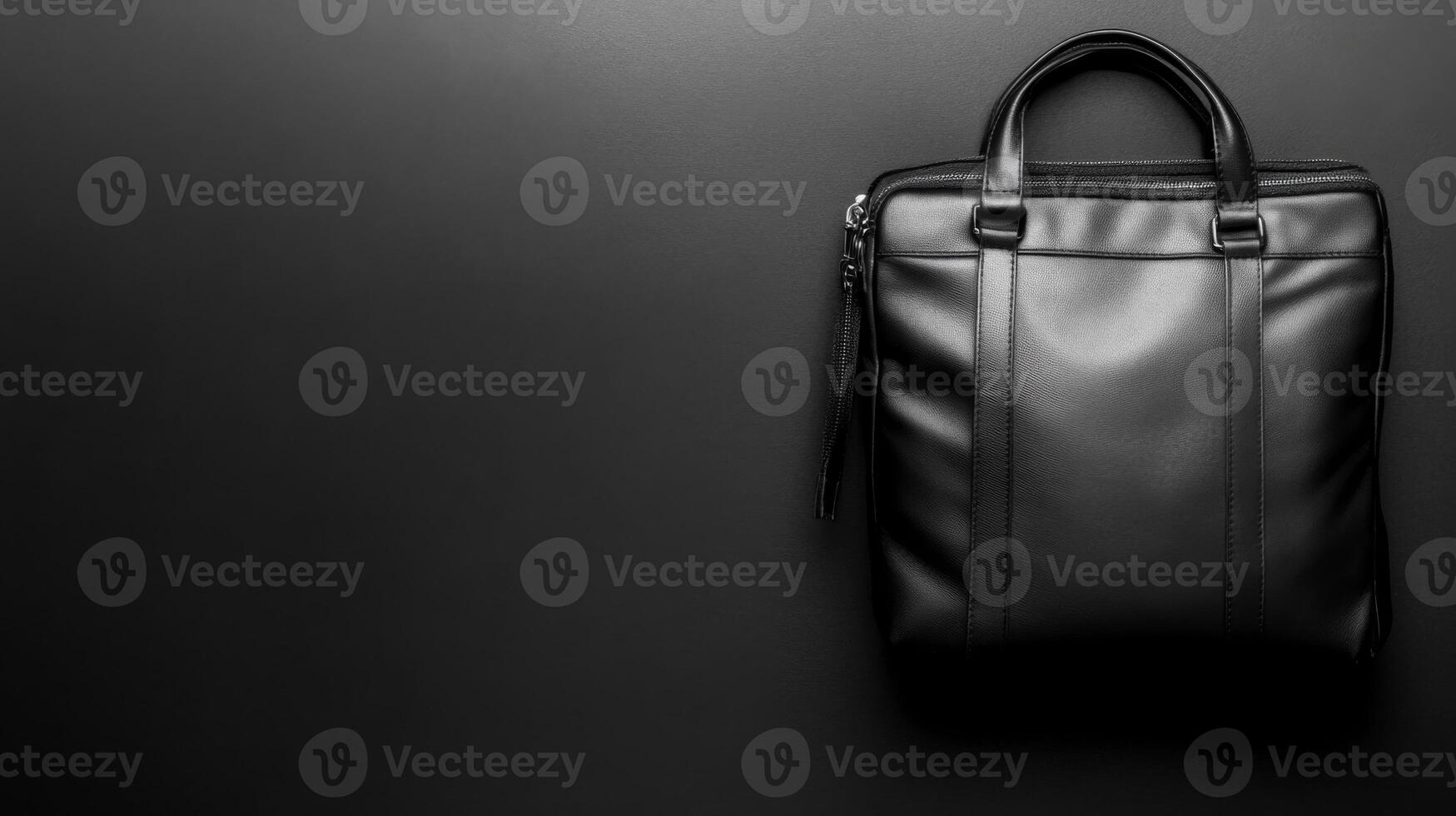 Black leather briefcase on dark backdrop photo