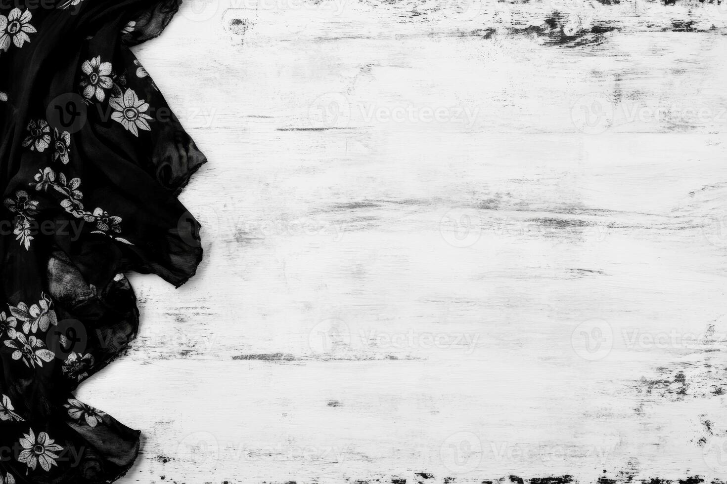 Black Floral Scarf on White Wood Texture photo