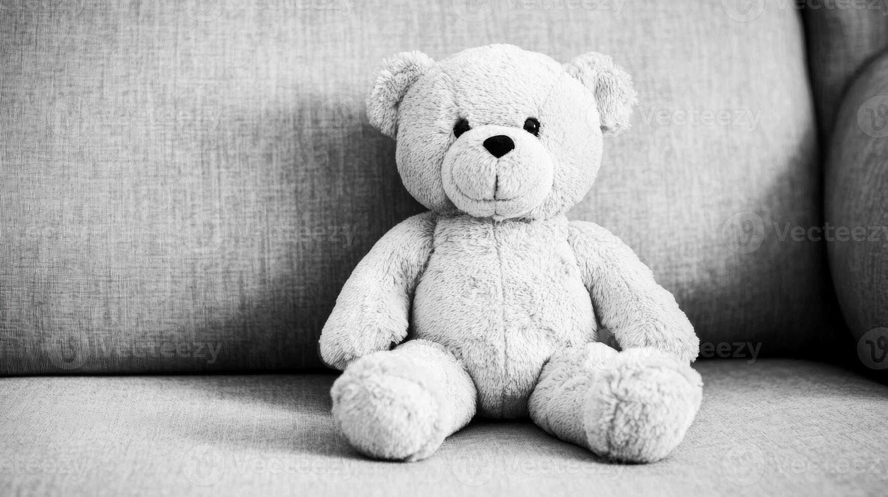 Fluffy teddy bear sitting on a sofa photo