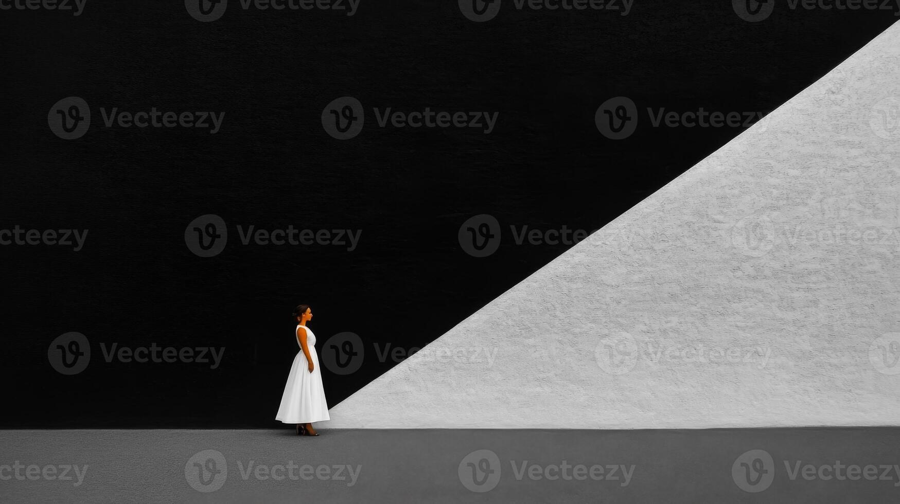 Solitary figure at black and white wall photo