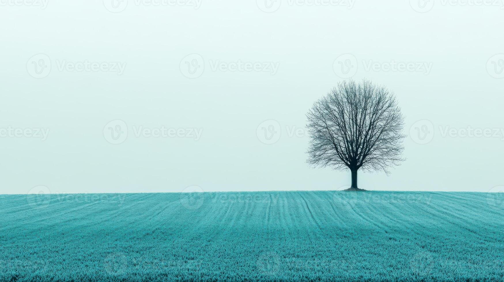 Solitary tree in field monochrome landscape photo