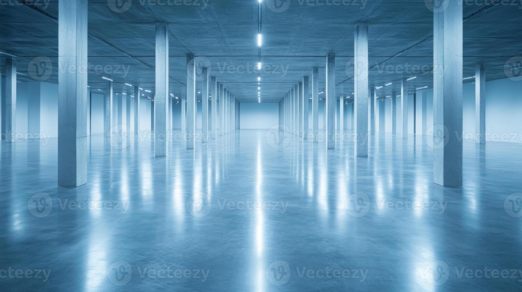 Large empty hall with concrete pilla photo