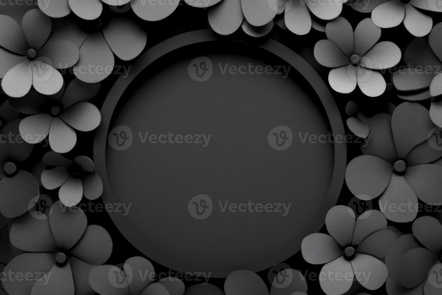 Black floral frame with central dark circle photo