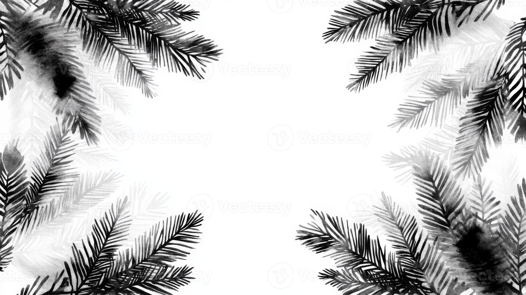 Pine Branch Frame on White Background with Open Center photo