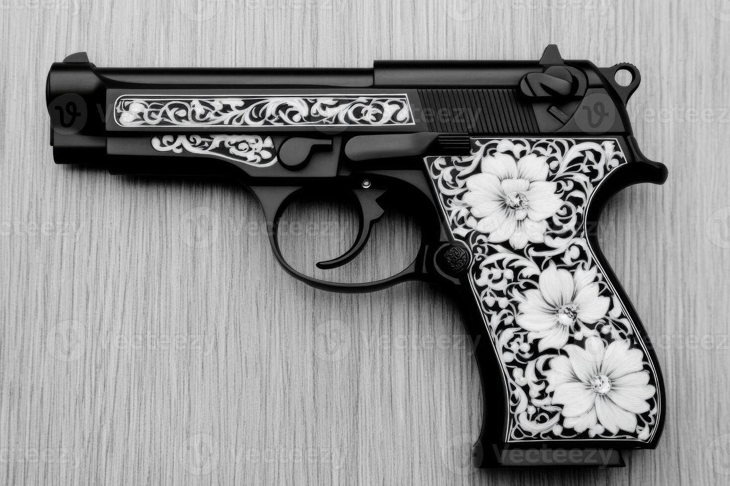 Floral pattern handgun wood photo