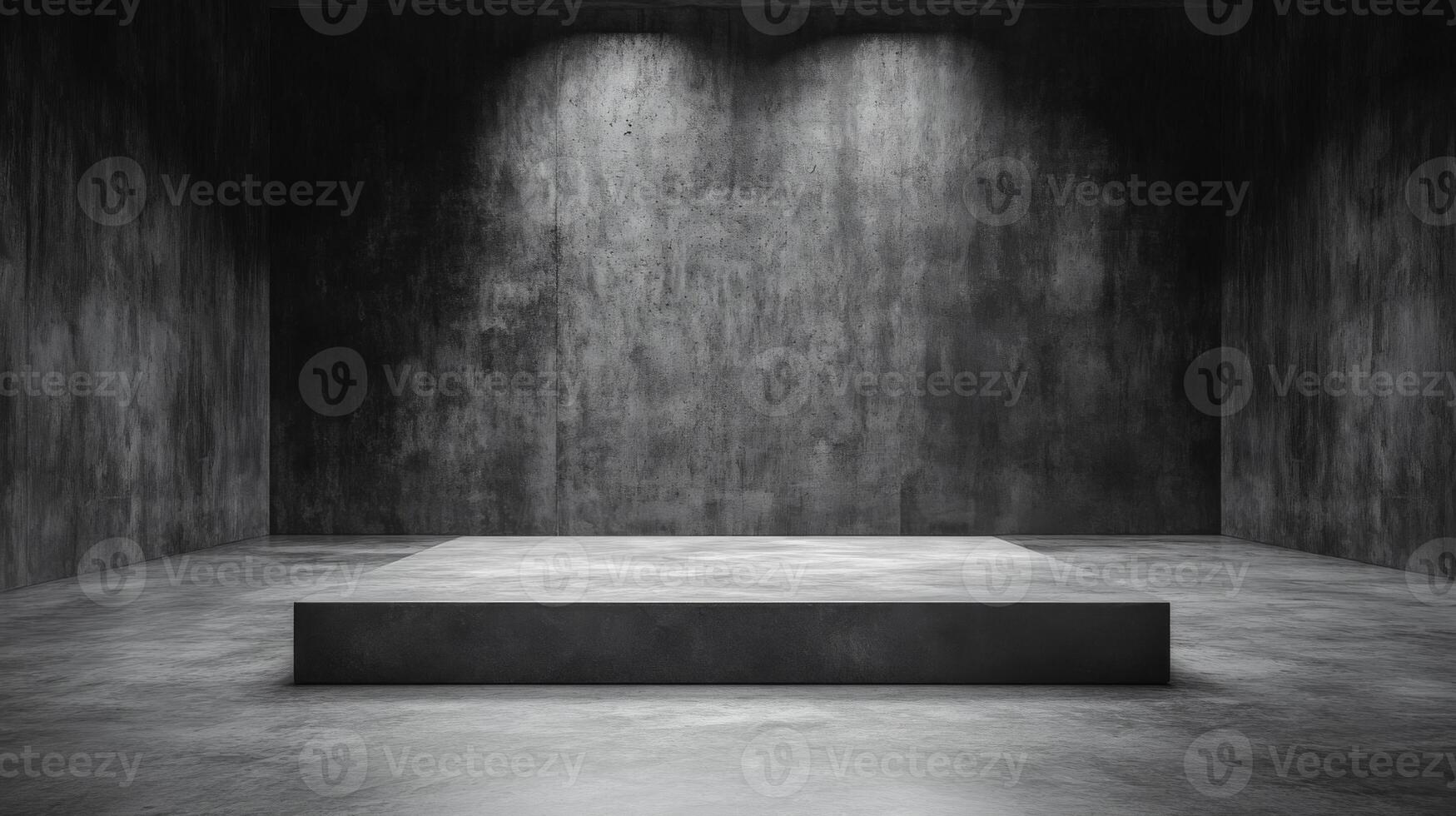 Minimalistic concrete room with central display platform photo