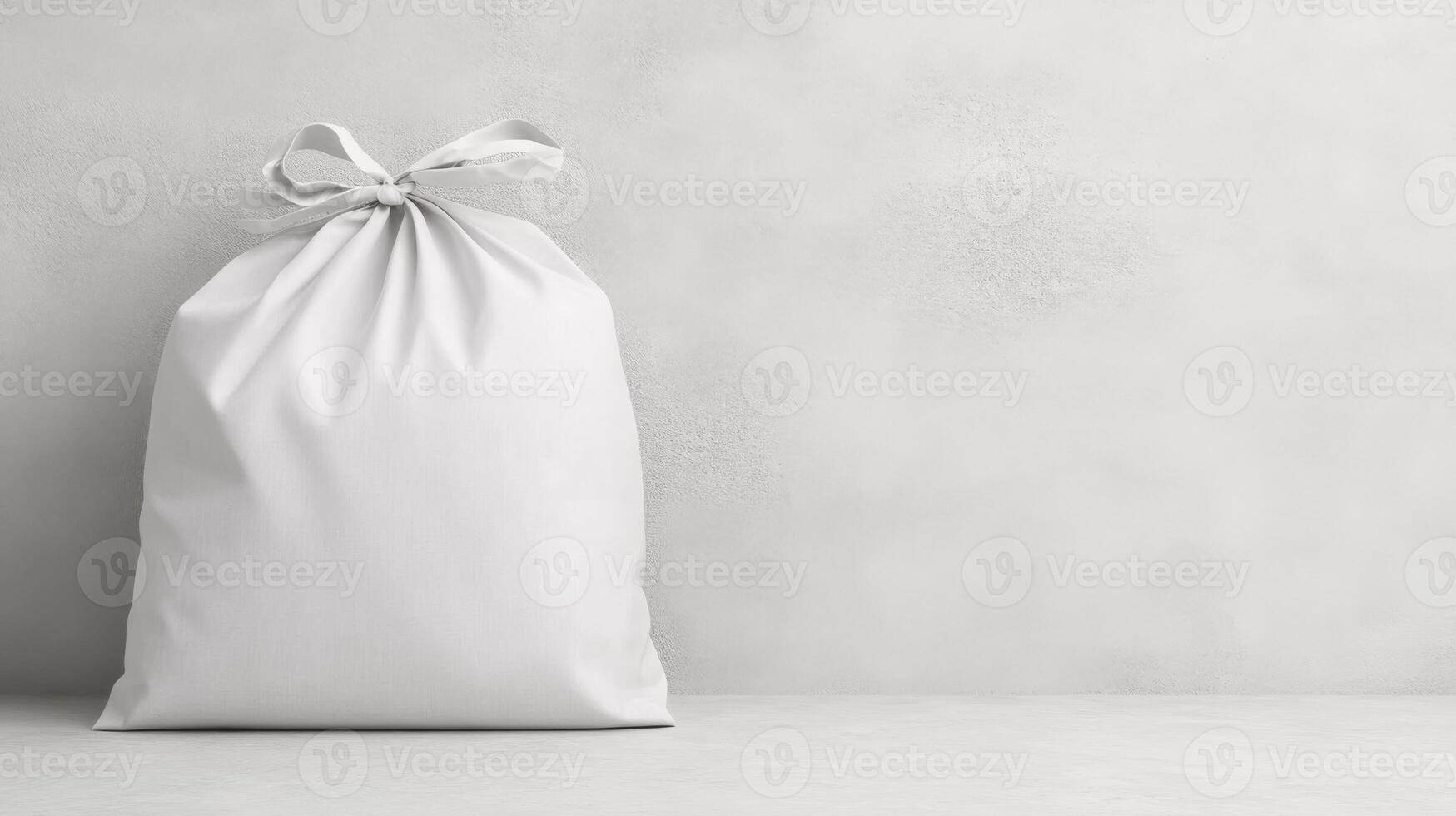 Blank Canvas Sack with Drawstring Closure on White Background photo
