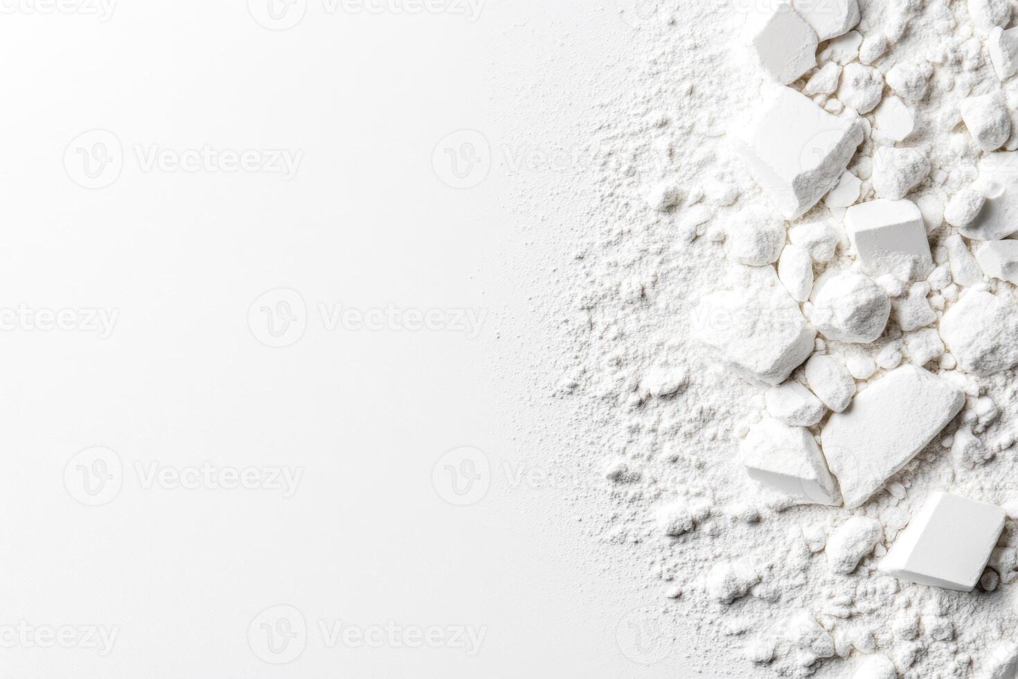 White Calcium Carbonate Powder and Pieces Pile on White photo