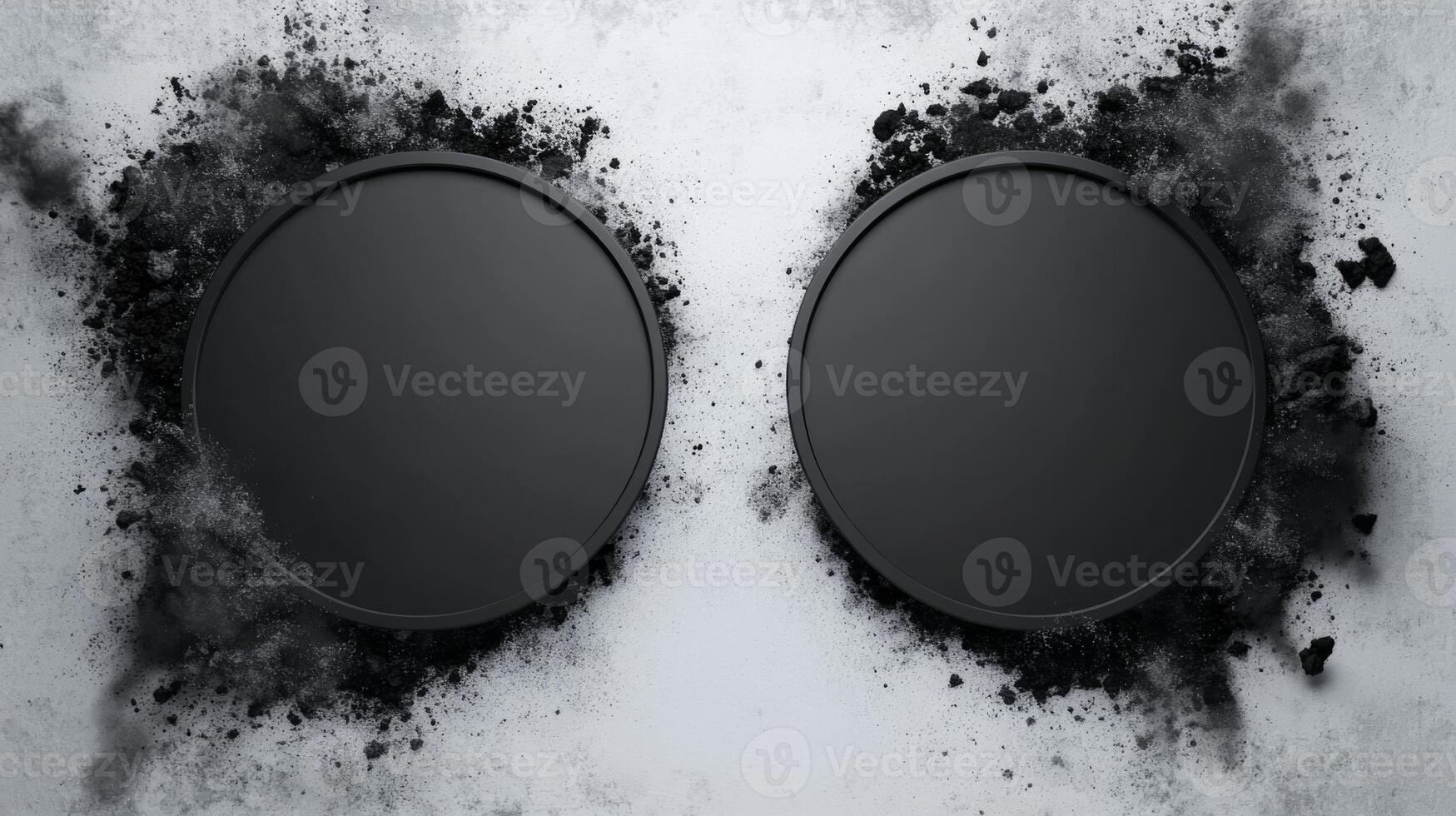 Dark Dishes Reflect Chaos Against Clean Backdrop photo
