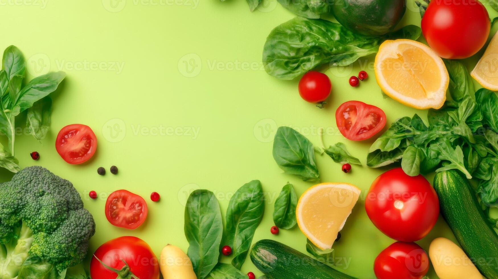 Top Down View of Raw Vegetables for Salad Preparation photo