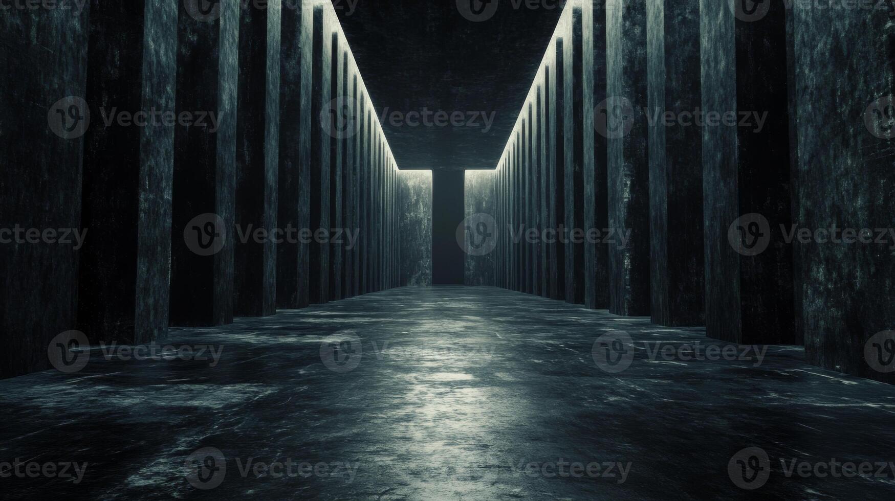 A mysterious corridor with towering columns leading to an unknown destination photo