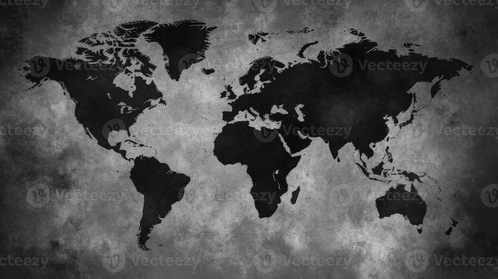 Stylized world map in black and white tones with texture photo