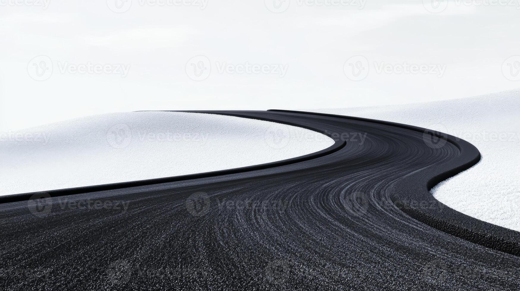 A winding road through the snow white expanses stretching away into the horizon photo