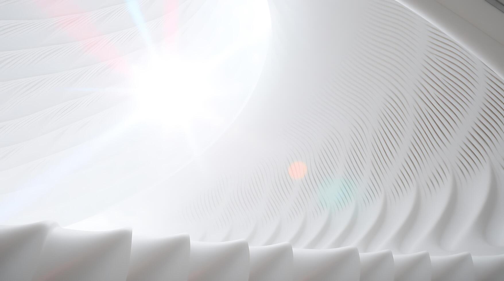 A white spiral staircase with a sun shining through it photo