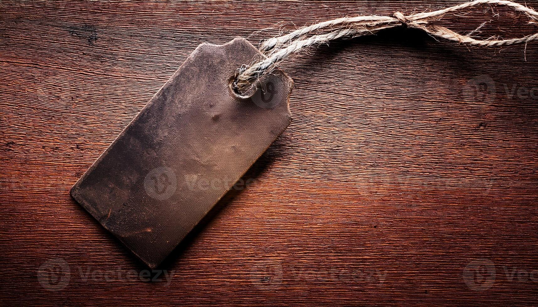 Rustic Tag Resting on a Wooden Surface With a Textured Finish During Afternoon Light photo