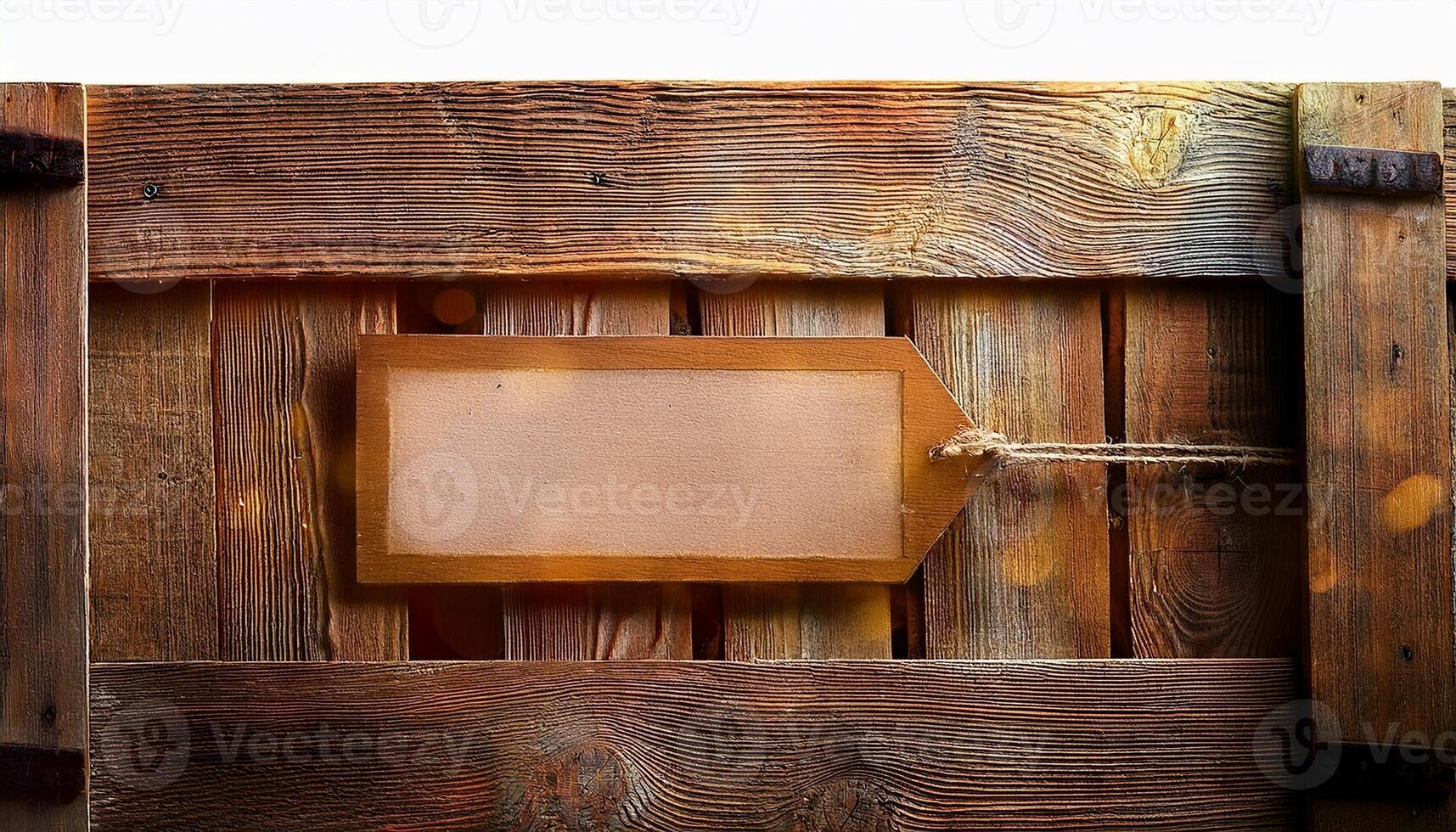 Rustic Wooden Background Featuring an Empty Tag for Labeling or Decoration Purposes photo