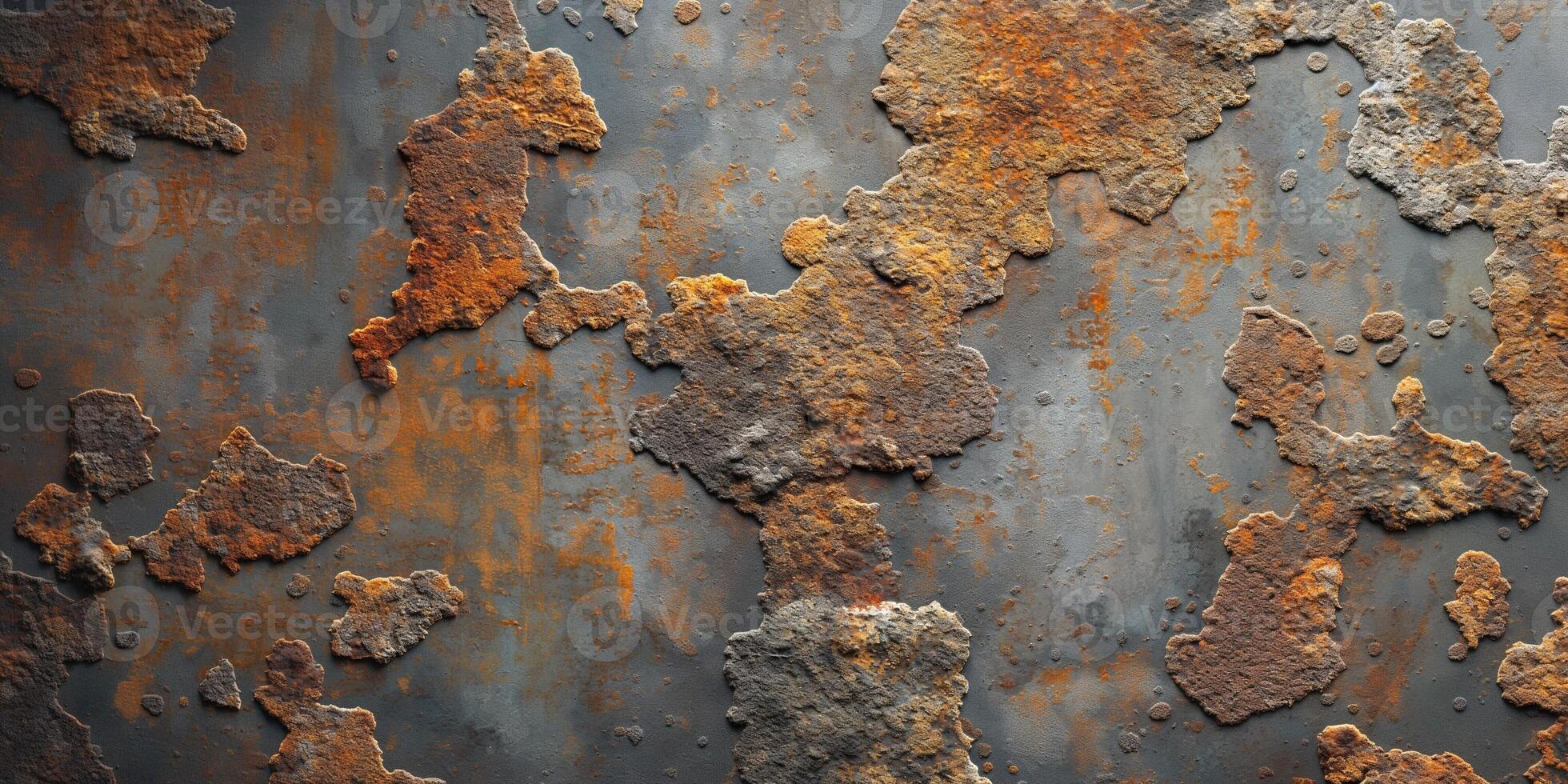 Close-up of textured, weathered metal surface with rust in earthy tones. photo