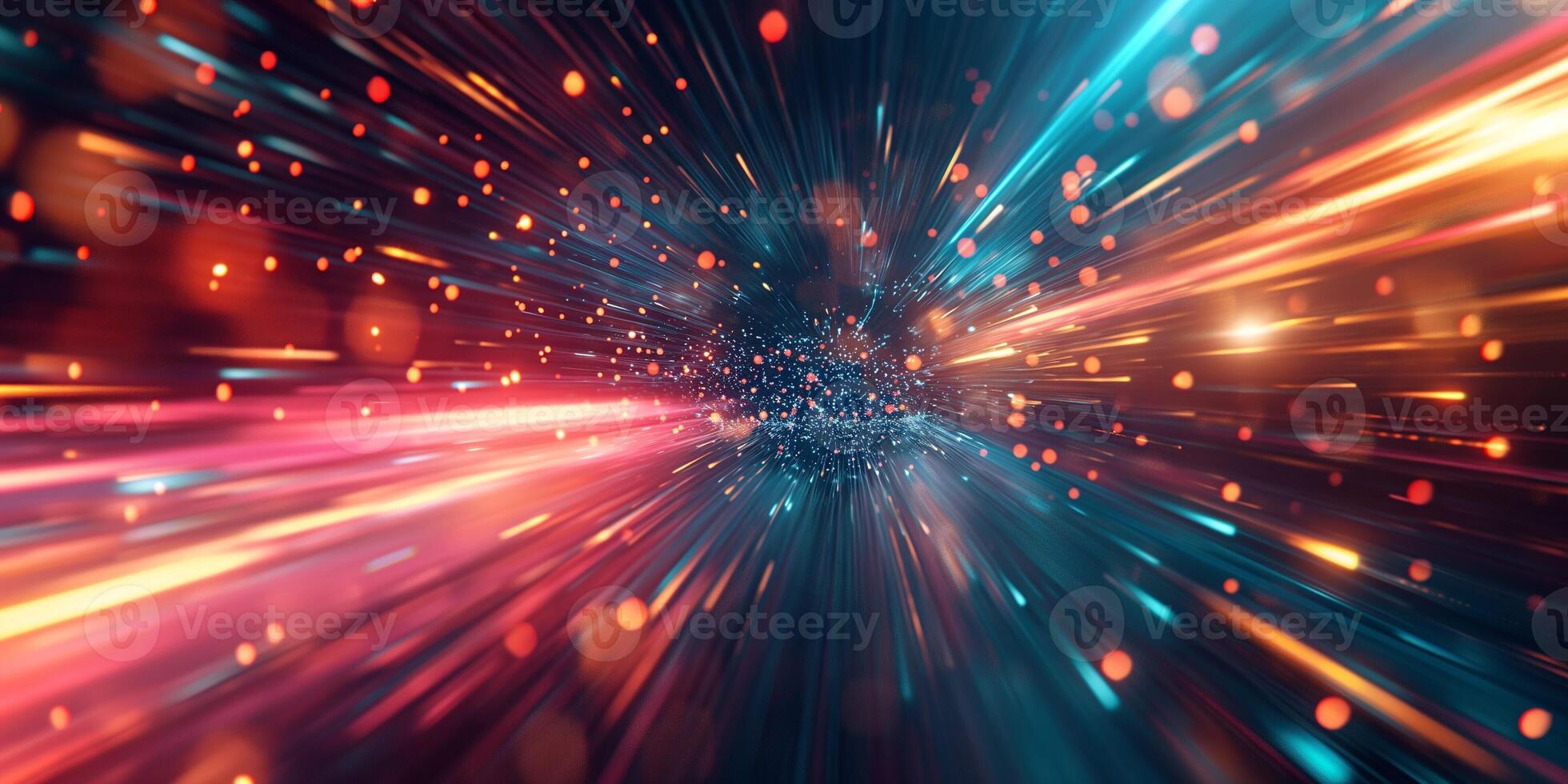 A vibrant abstract image showcasing a burst of colorful lights in motion, evoking a sense of speed and dynamism. photo