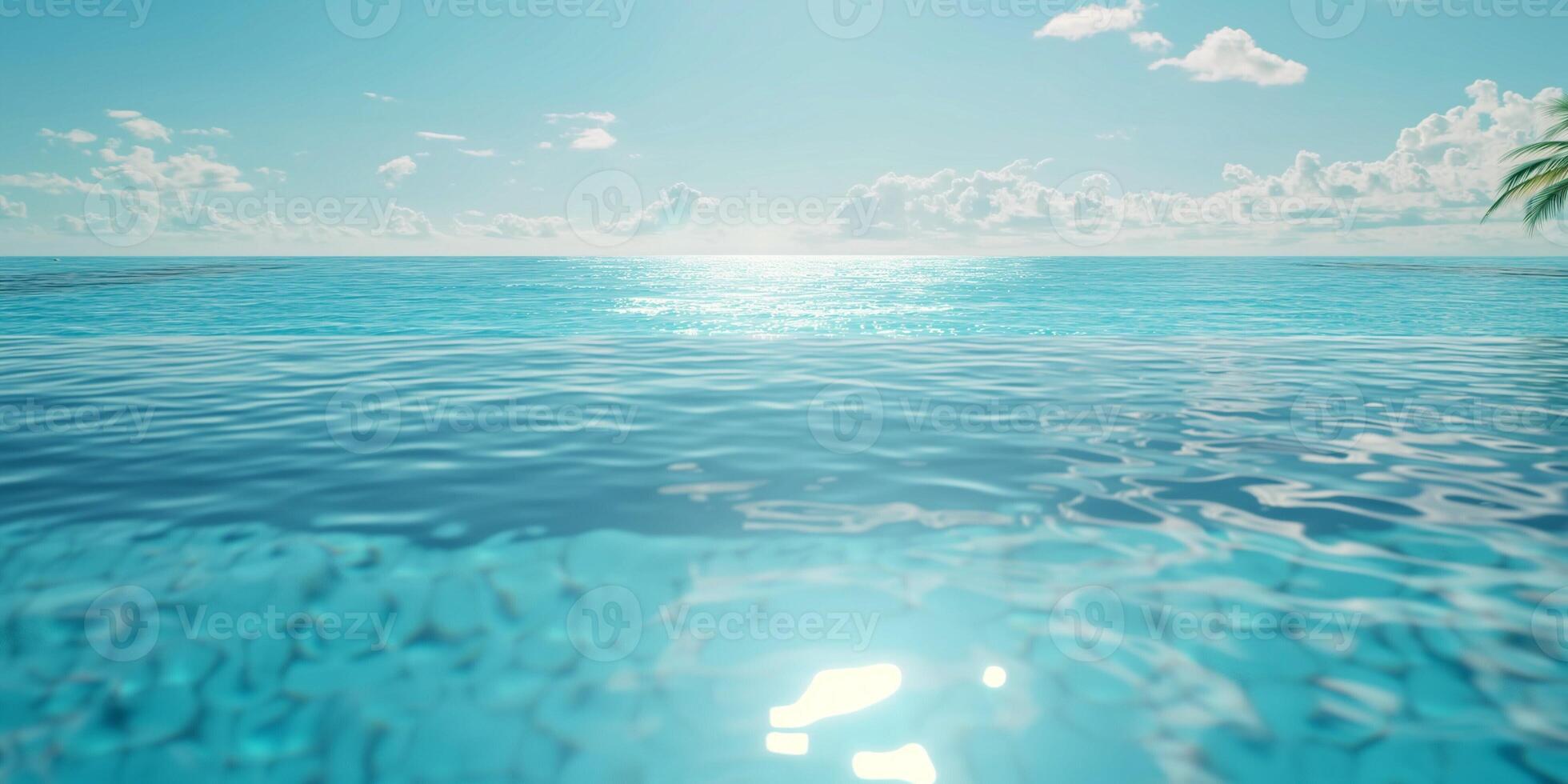 A serene seascape featuring calm, turquoise waters under a bright sky with fluffy clouds. photo