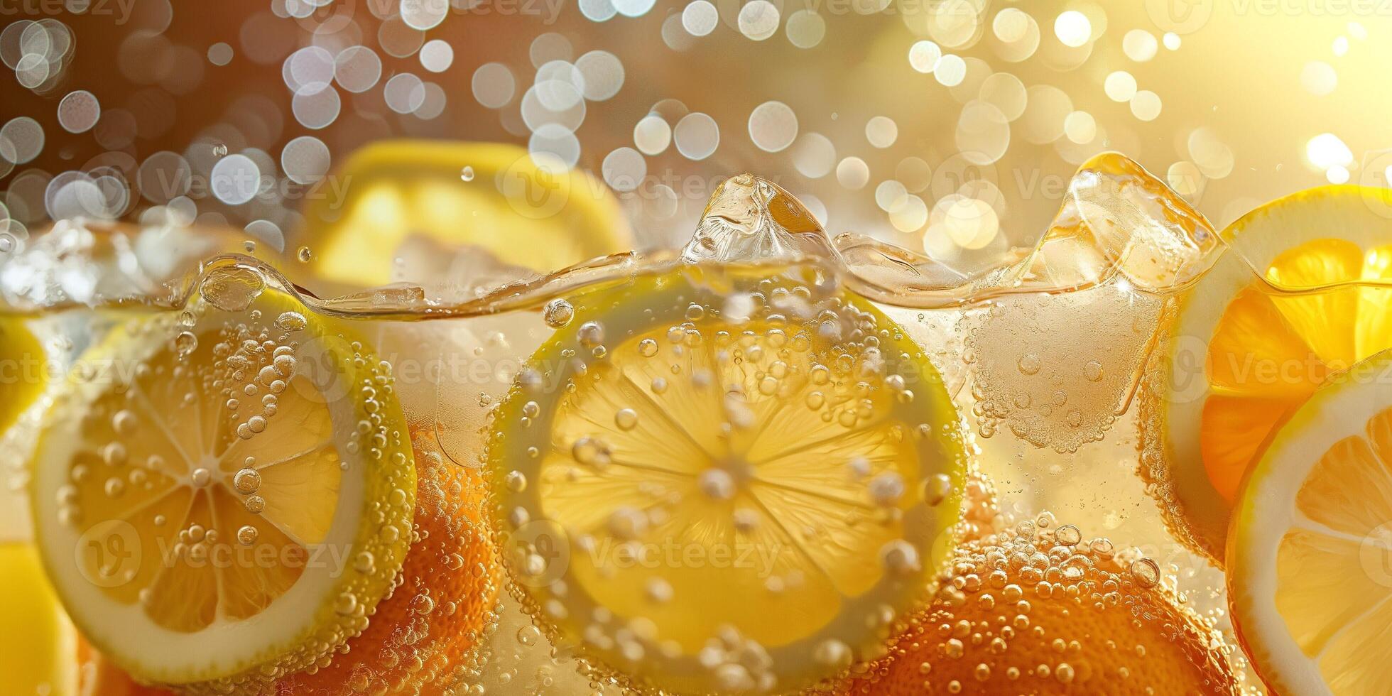 Bright and refreshing citrus slices submerged in sparkling water, creating a vibrant and inviting image. photo