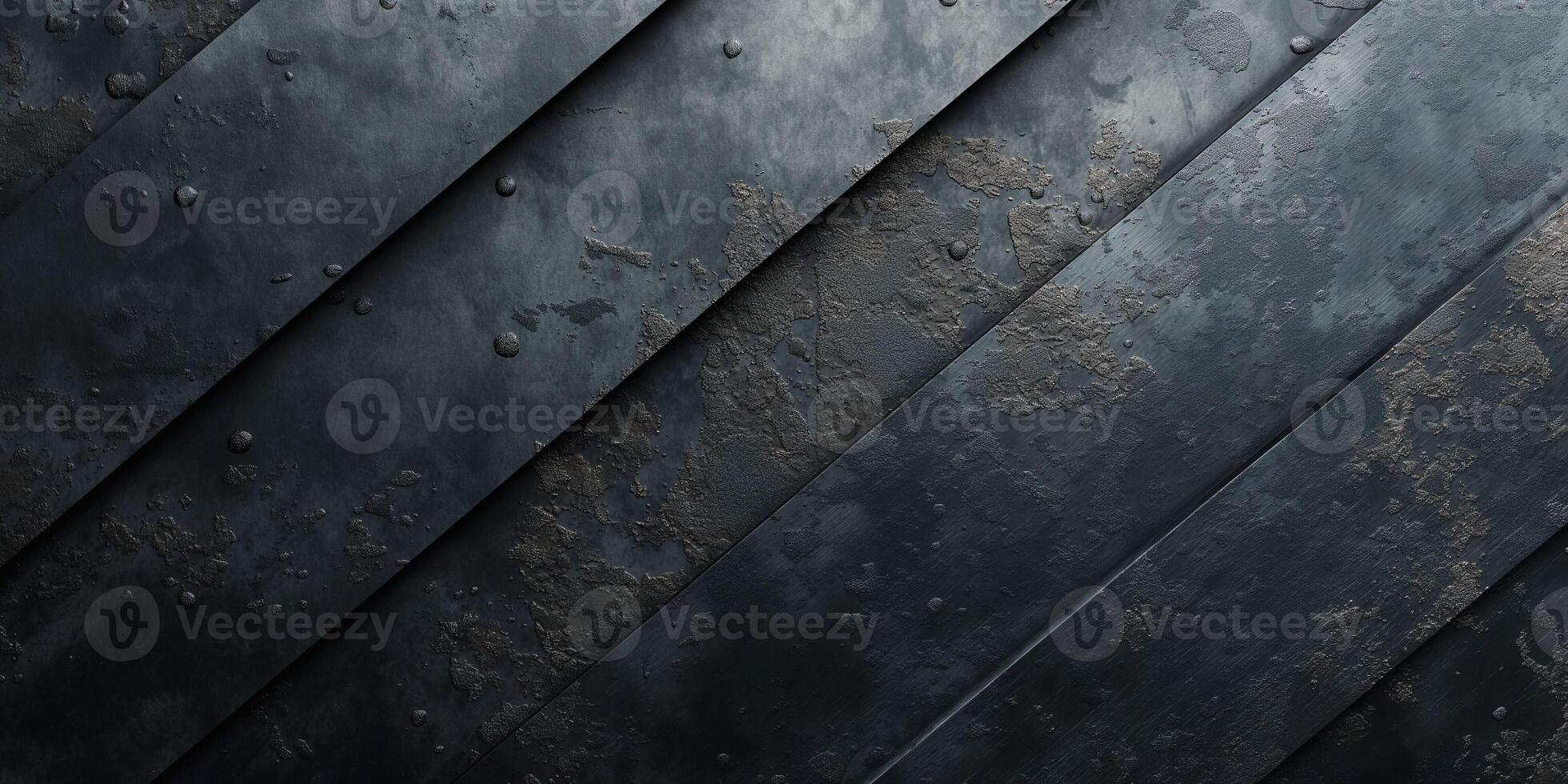 Textured dark metal panels with diagonal alignment, showcasing a rugged and industrial appearance. photo