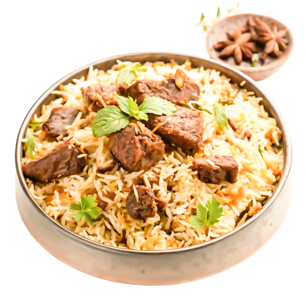 Delicious Mutton Biryani in a Bowl Aromatic Indian Rice Dish png