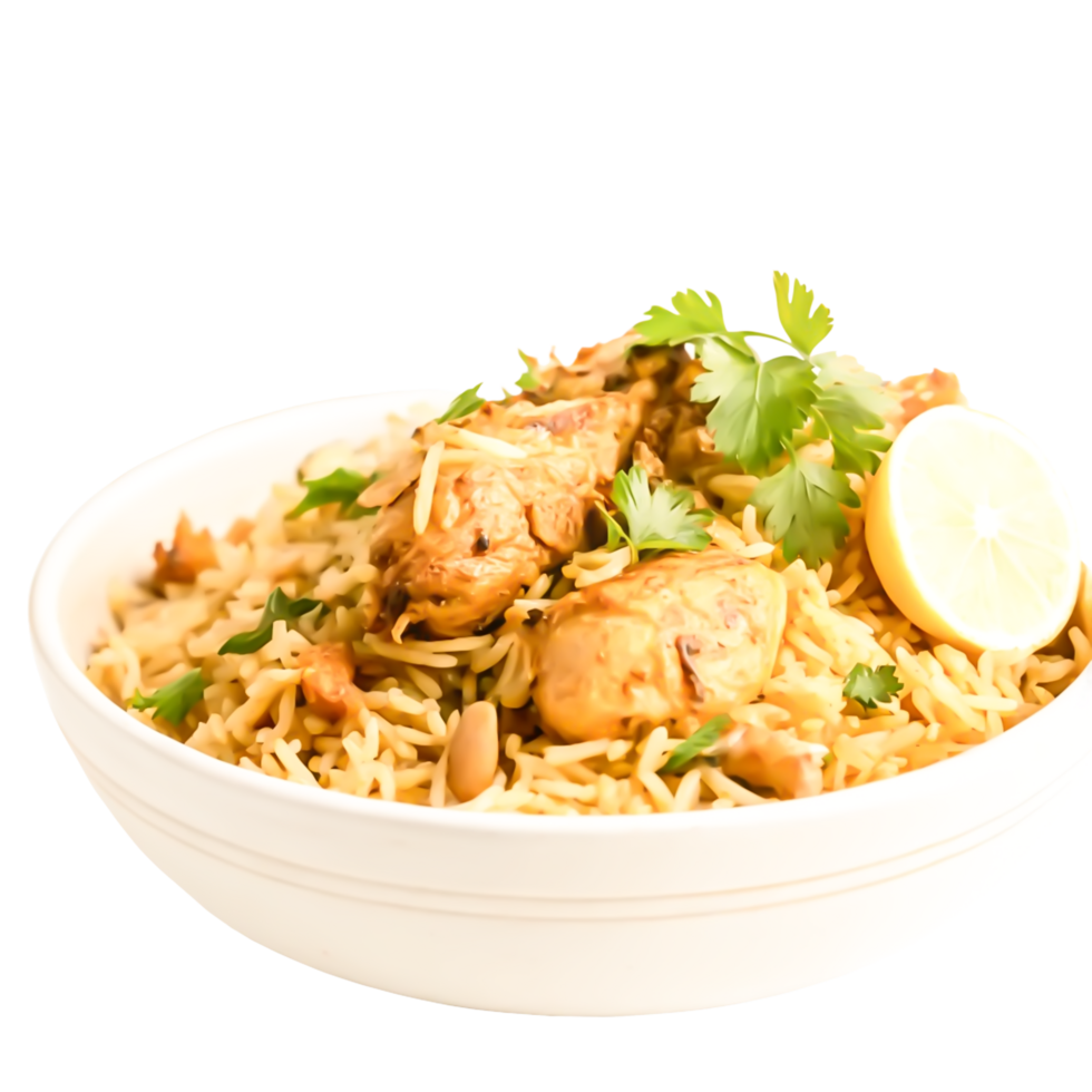 Delicious Chicken Biryani in a Bowl Aromatic Indian Rice Dish png