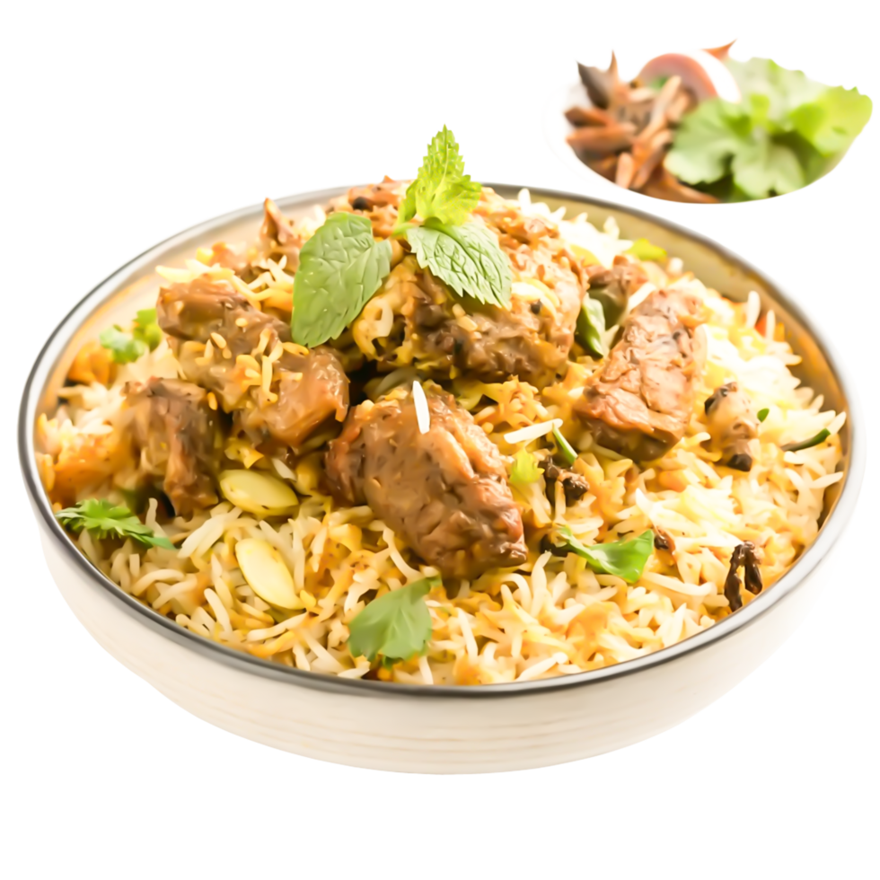 Delicious Mutton Biryani in Bowl Indian Food Photography png