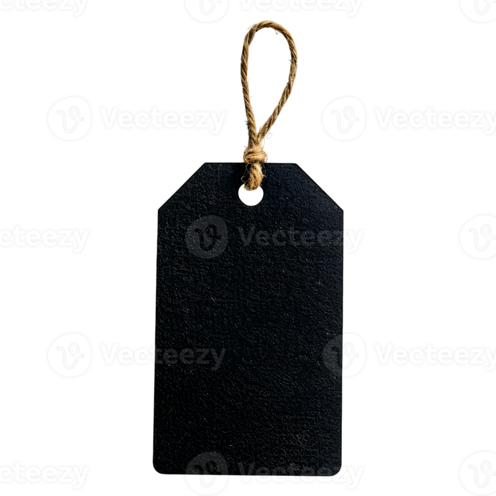A black blank tag with natural string on a background png