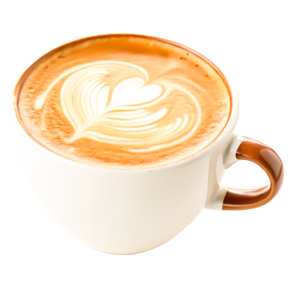 Delicious Latte Art Heart-Shaped Coffee in Ceramic Mug png
