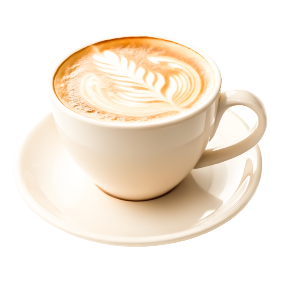 Creamy Latte Art in Beige Cup Delicious Coffee Drink on Saucer png